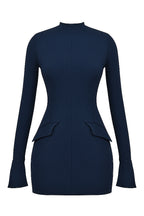 Fashion Long Sleeve Dress With Two Pockets Slim Bodycon Hip Short Dress For Women Aclosy