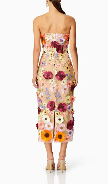 Chic strapless flower embroidered celeb dress