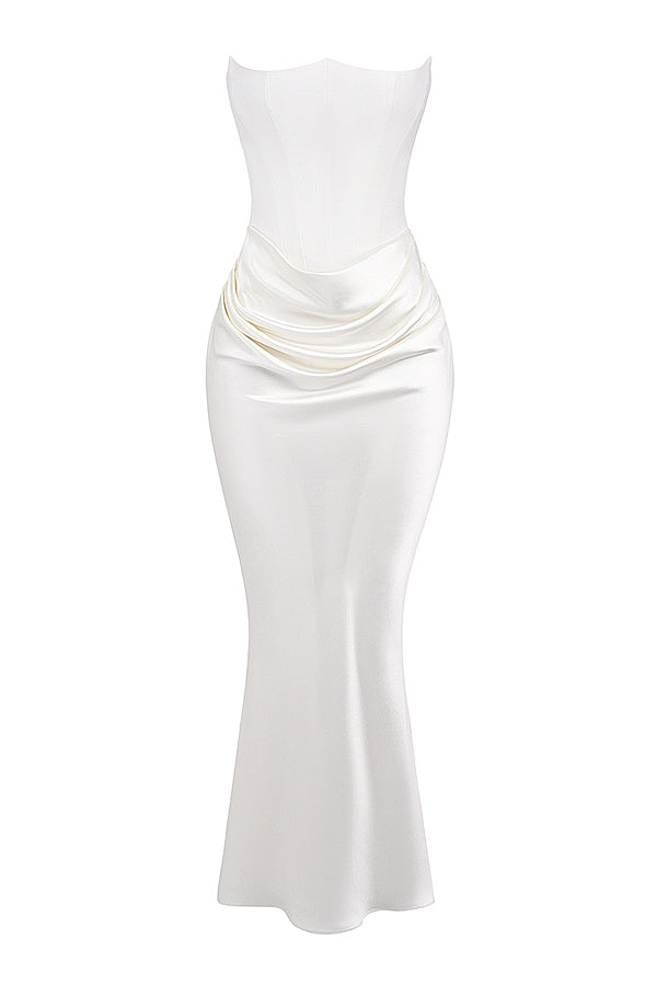 SERAPHINA CORSET SATIN ELEGANCE DRESS-WHITE aclosy