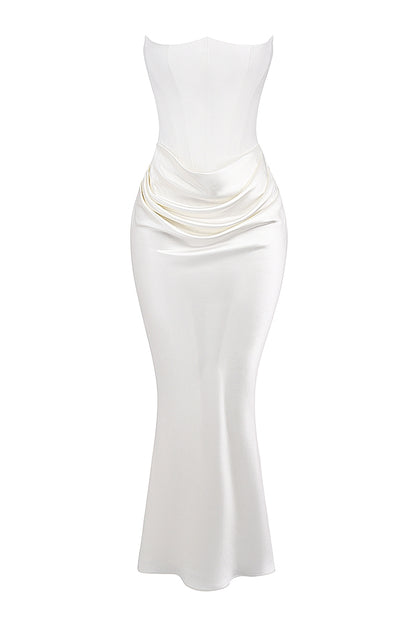 SERAPHINA CORSET SATIN ELEGANCE DRESS-WHITE aclosy