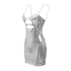 Women's Clothing Retaining Ring Silver Sequin Sling Dress aclosy