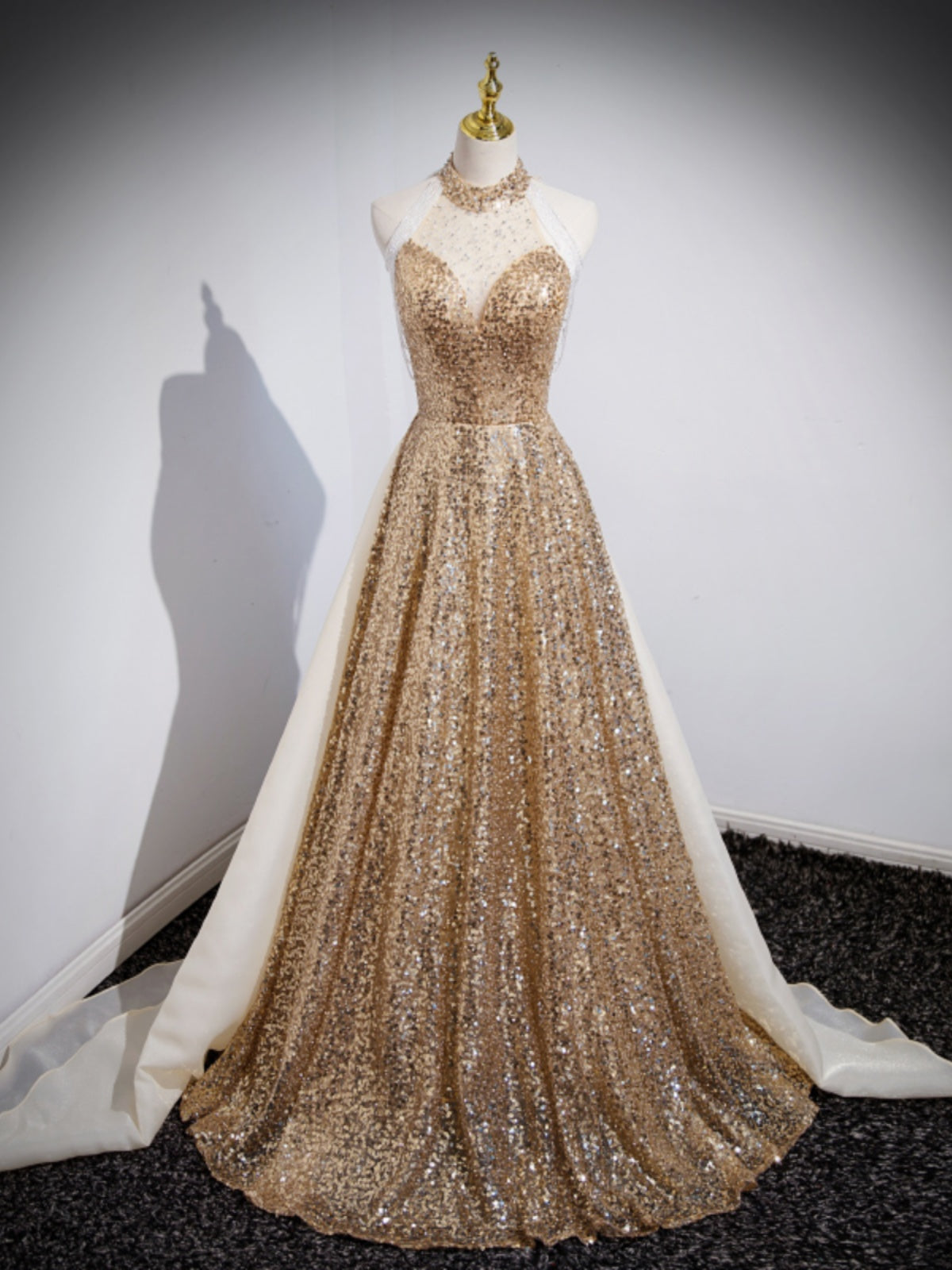 Golden Evening Dress Female Host Performance Dress Aclosy