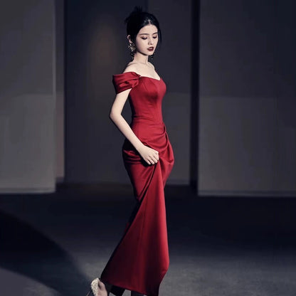Fashion Bride Wine Red Engagement Wedding Back-to-door Casual Dress Small aclosy