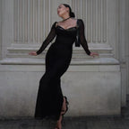 Mesh Stitching Lace Mid-length Dress Aclosy