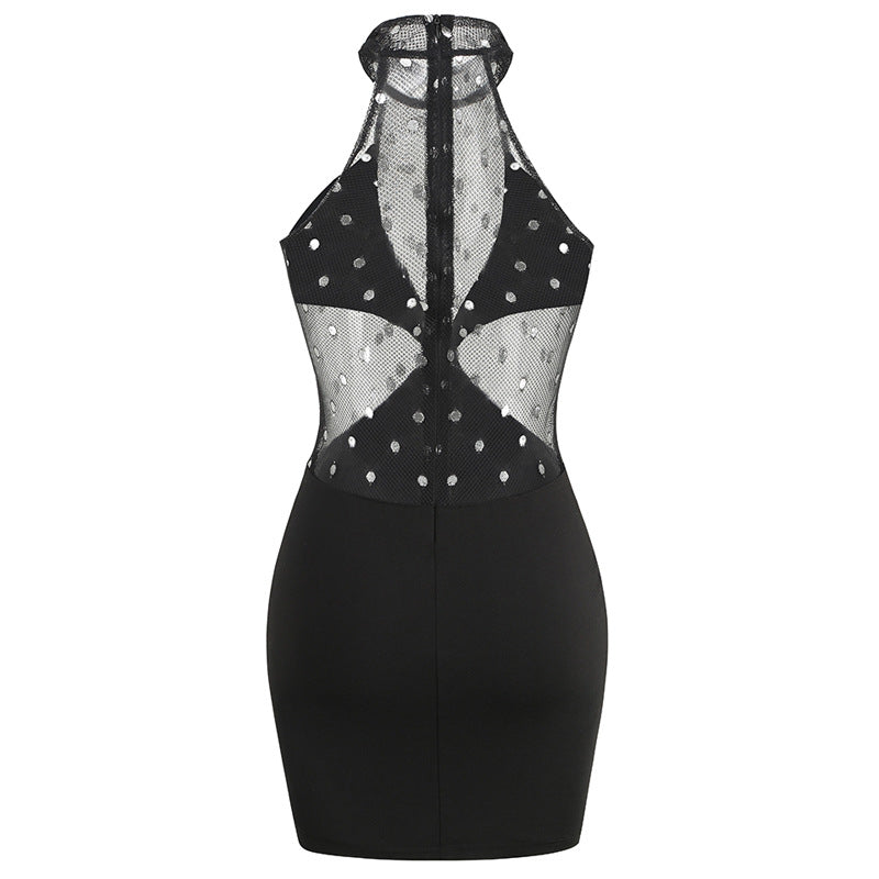 Gauze Strapless High Neck Sleeveless Dress Aclosy