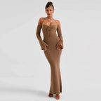 Back Lace Up Slim Fit Hollow Long Sleeve Dress Aclosy