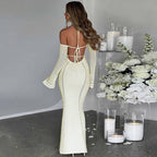 Back Lace Up Slim Fit Hollow Long Sleeve Dress Aclosy
