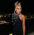 Gorgeous Affordable Luxury Slant Shoulder Long Sleeve Slim Fit Set Diamond Bandage One-piece Dress Aclosy