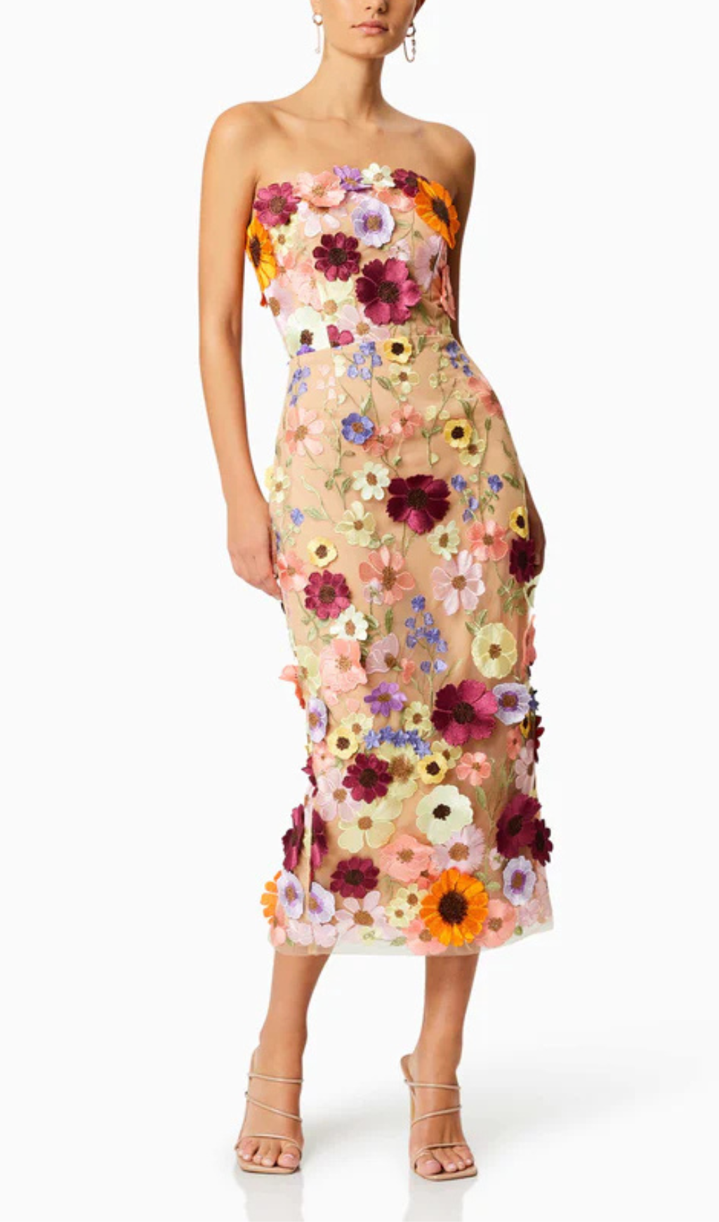 Chic strapless flower embroidered celeb dress