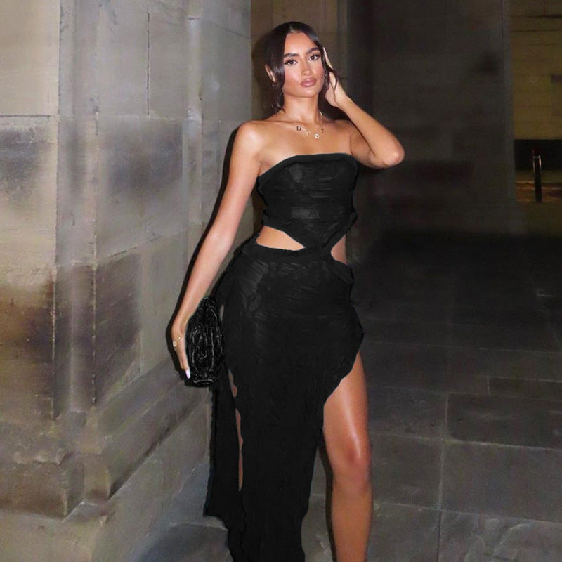 Off-shoulder Slim Fit Backless Fringed Sheath Dress null