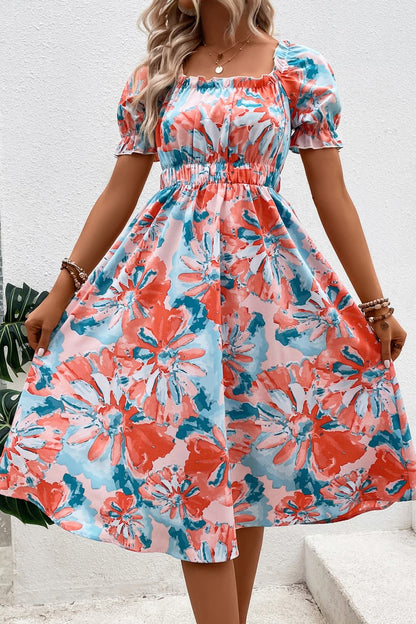 Floral Frill Trim Square Neck Dress Trendsi