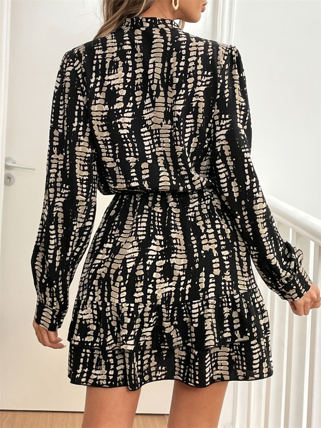 Printed Long Sleeve Mini Dress Trendsi