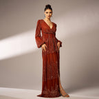Rust sequin wrap maxi dress full length front