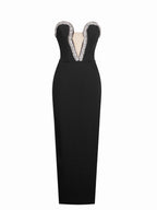 Summer Tube Top V-neck Diamond Black Bandage One-piece Dress aclosy