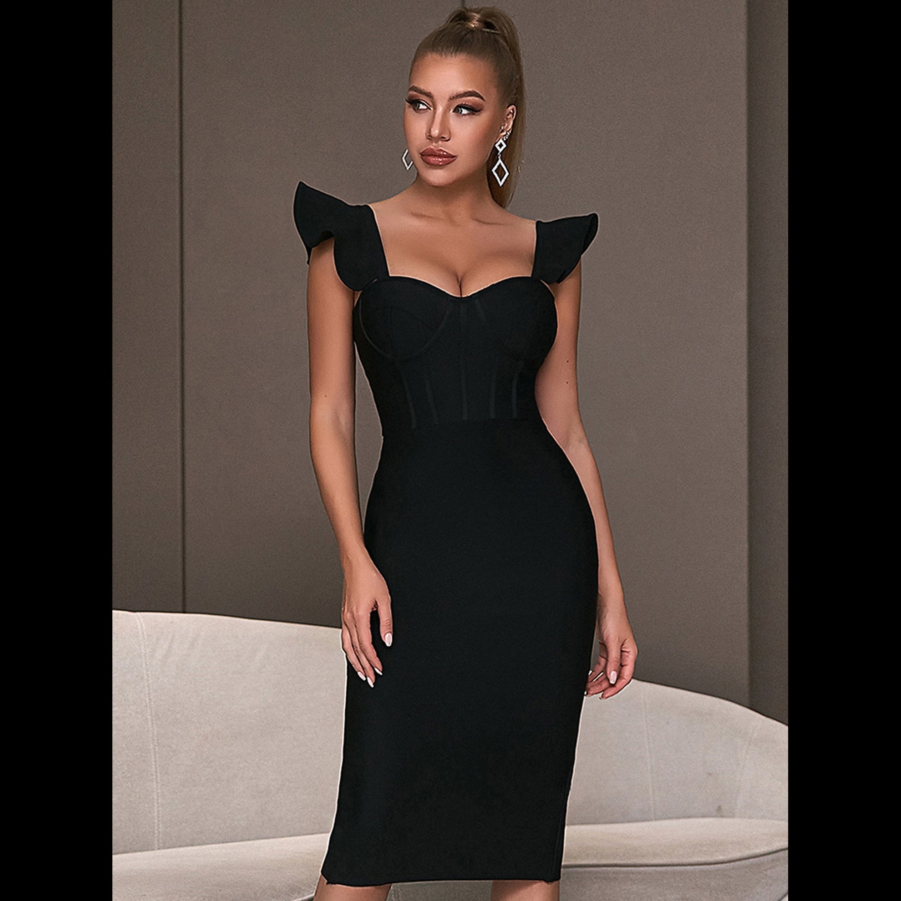 Women's Elegant Solid Color Hip-hugging Dress aclosy