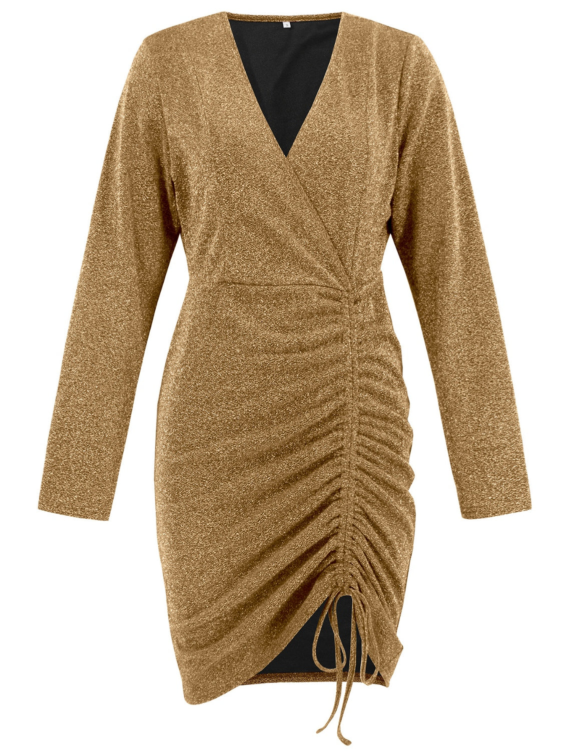 Ruched Heathered Surplice Long Sleeve Mini Dress Trendsi