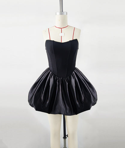 High-end Women's Fishbone Tube Top Pettiskirt Fluffy Pumpkin Dress Gold Aclosy