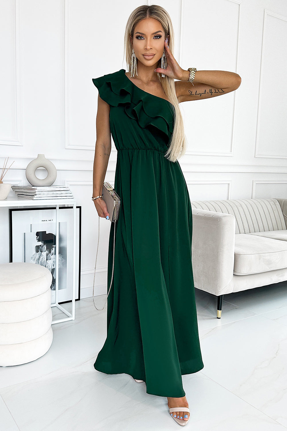 One-Shoulder Ruffled Maxi Dress Trendsi