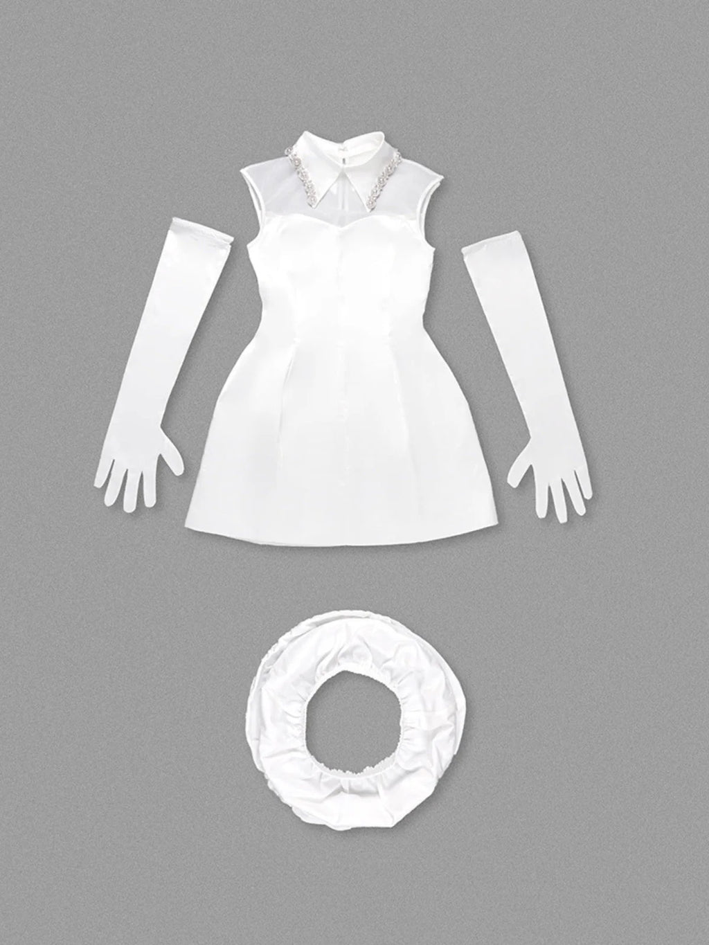 YARNA SATIN MINI DRESS-WHITE