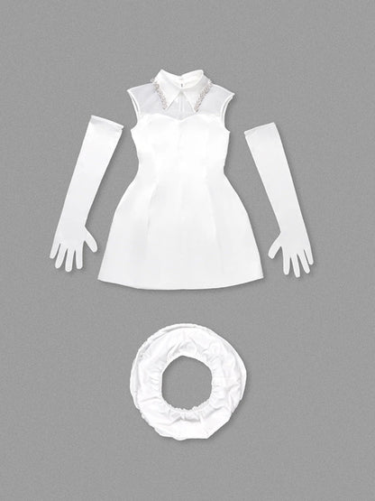 YARNA SATIN MINI DRESS-WHITE