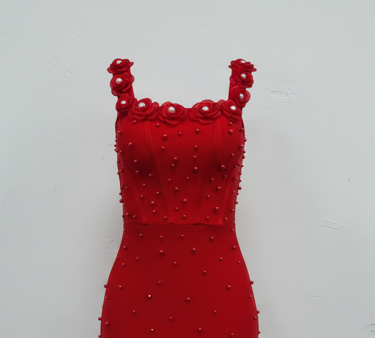 Elegant Floral Beaded Bandage Maxi Dress