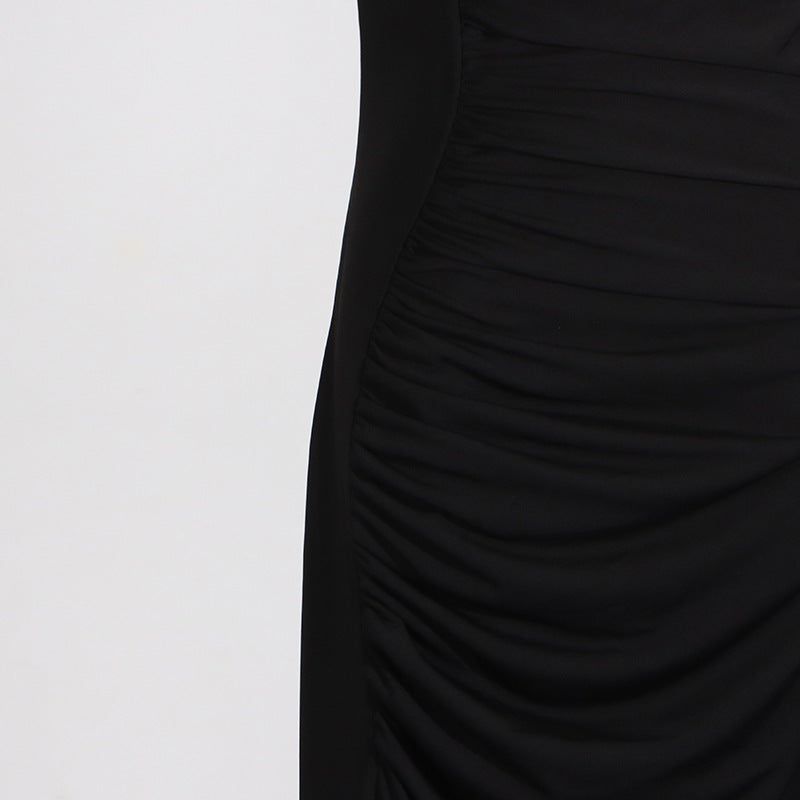 Elegant Black Satin Socialite Style Irregular Dress