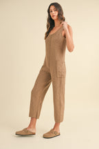 MABLE Sleeveless Knit Crop Jumpsuit with Pockets Trendsi
