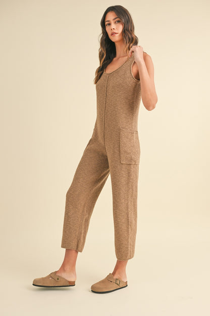 MABLE Sleeveless Knit Crop Jumpsuit with Pockets Trendsi