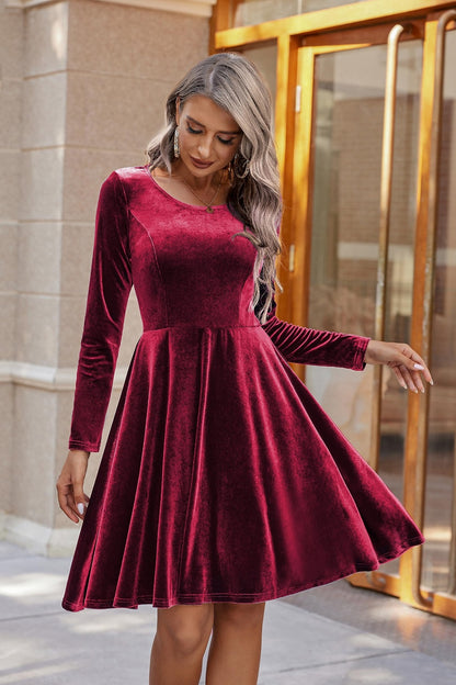 Round Neck Long Sleeve Knee Length Dress Trendsi