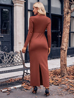 Slit Twisted Surplice Long Sleeve Dress Trendsi