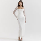 Mesh Stitching Lace Mid-length Dress Aclosy