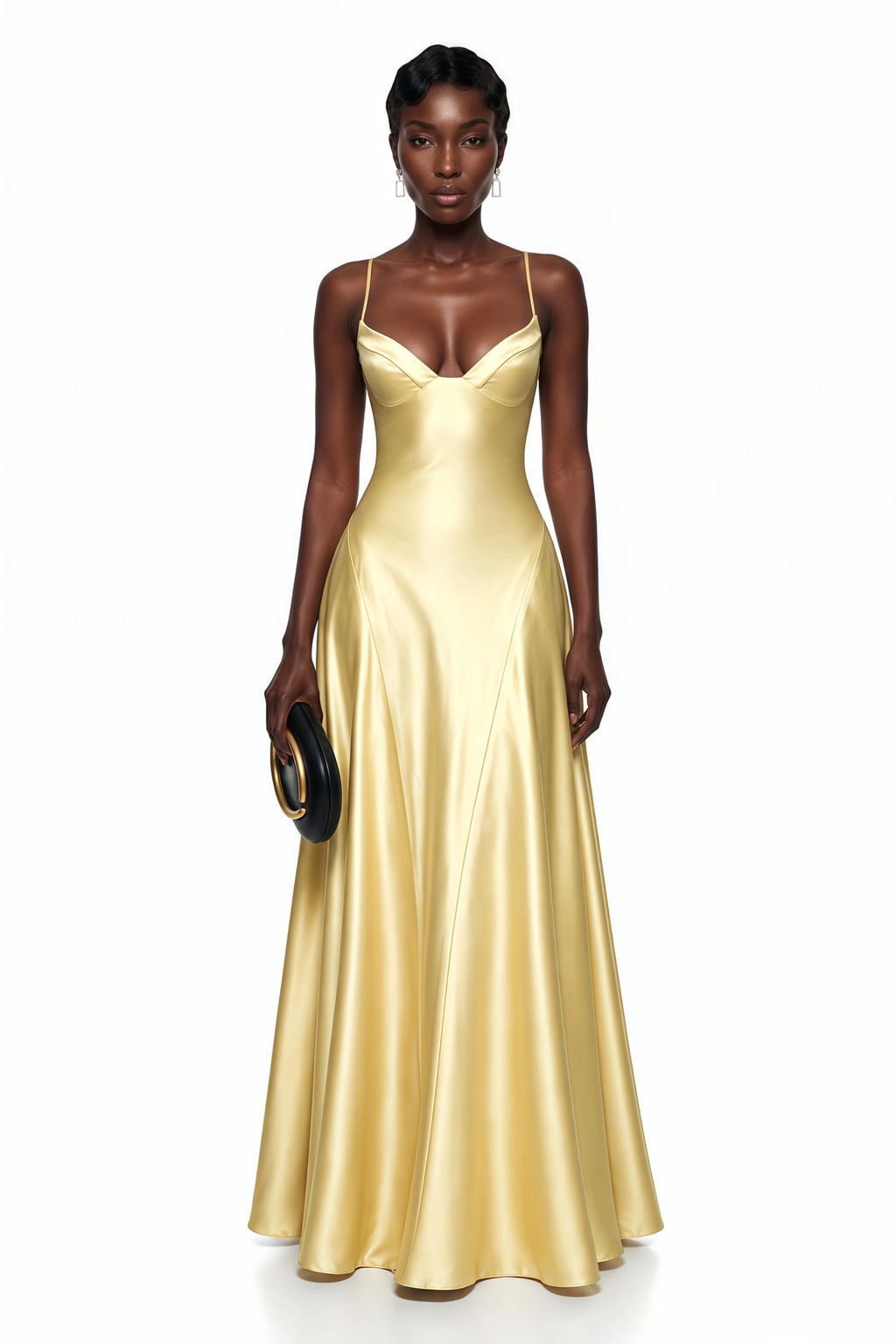 Alana Strapless Satin Cinched-Waist Maxi Evening Gown