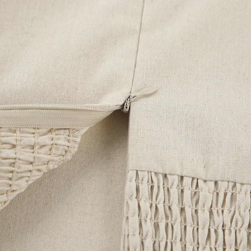 Linen High-Waisted Backless Patchwork Pocket Dress