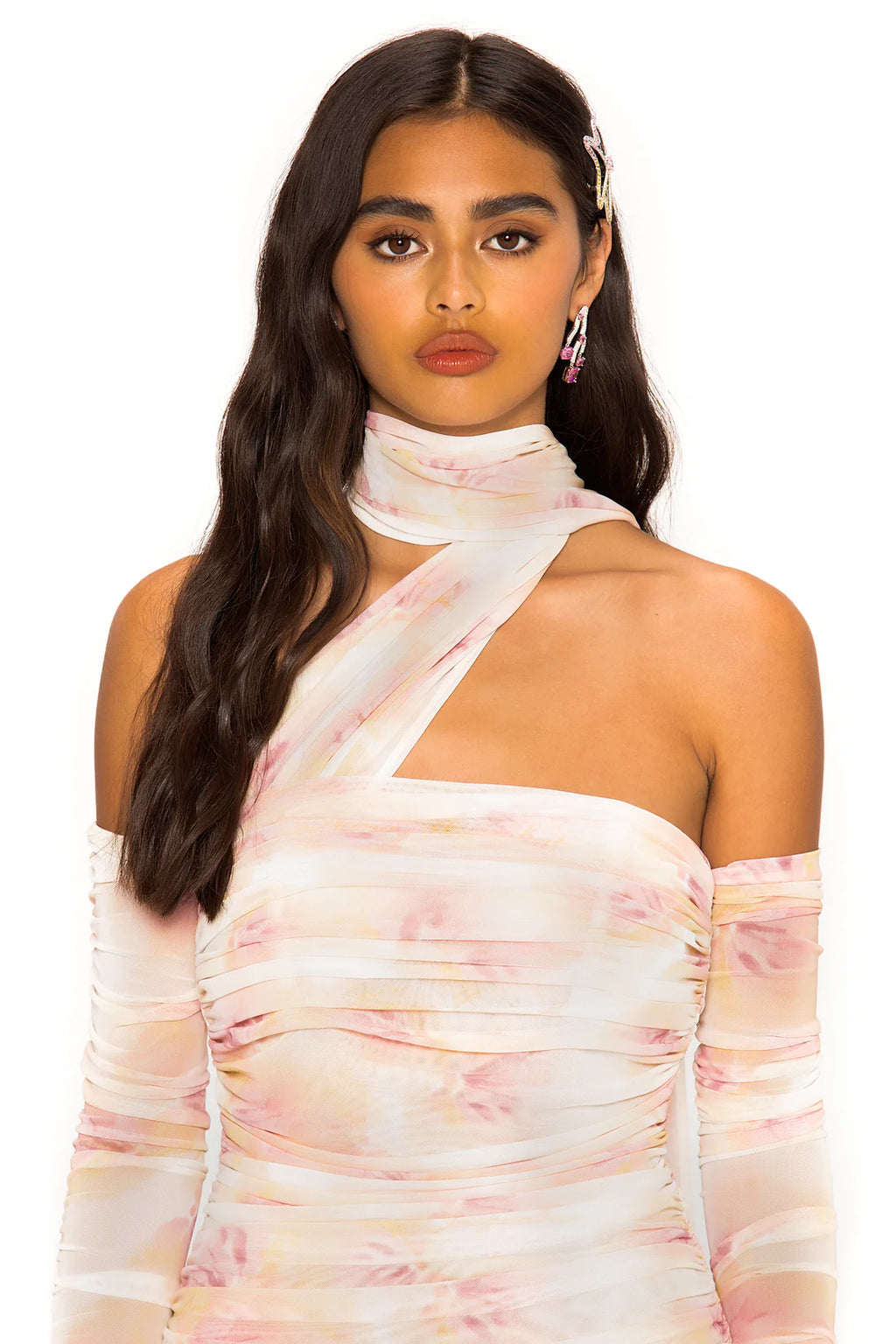 Stylish Gauze Streamer Print Dress Aclosy