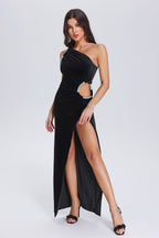 Chic Diva Maxi Cutout Velvet Rhinestone Dress aclosy