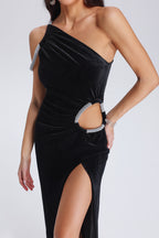 Chic Diva Maxi Cutout Velvet Rhinestone Dress aclosy