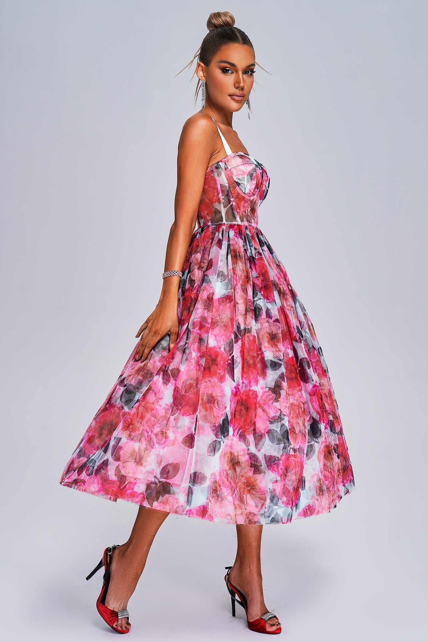 Floral Chiffon Strap Tube Top Dress New Retro aclosy