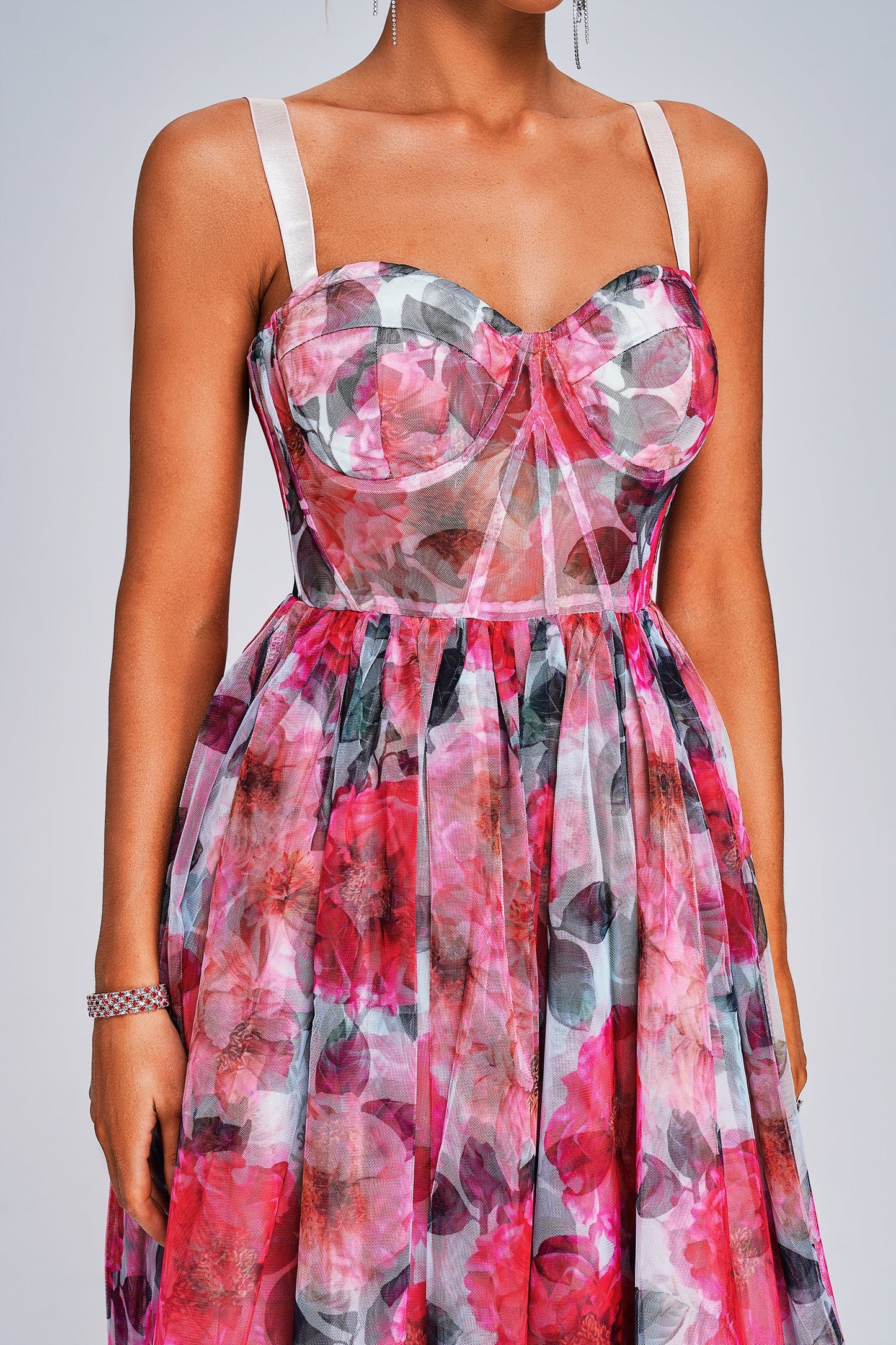 Floral Chiffon Strap Tube Top Dress New Retro aclosy