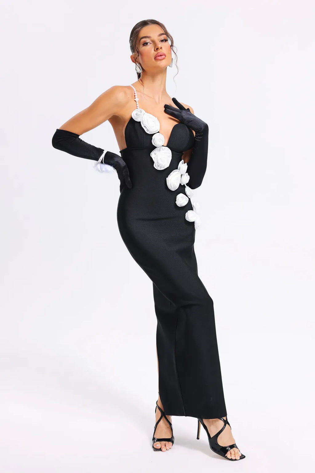 Limited Pearl Flowers Elegant Celeb Dress Aclosy