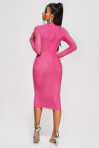 Long Sleeve Heavy Industry Sparkling Full Rhinestone Sheath Tight Elegant Dress Aclosy