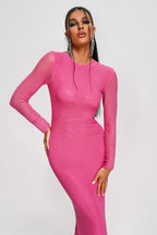 Long Sleeve Heavy Industry Sparkling Full Rhinestone Sheath Tight Elegant Dress Aclosy