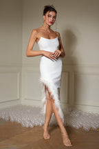 European And American Fashion Tube Top Exposed Leg Feather Stitching Banquet Party Dress Skirt aclosy