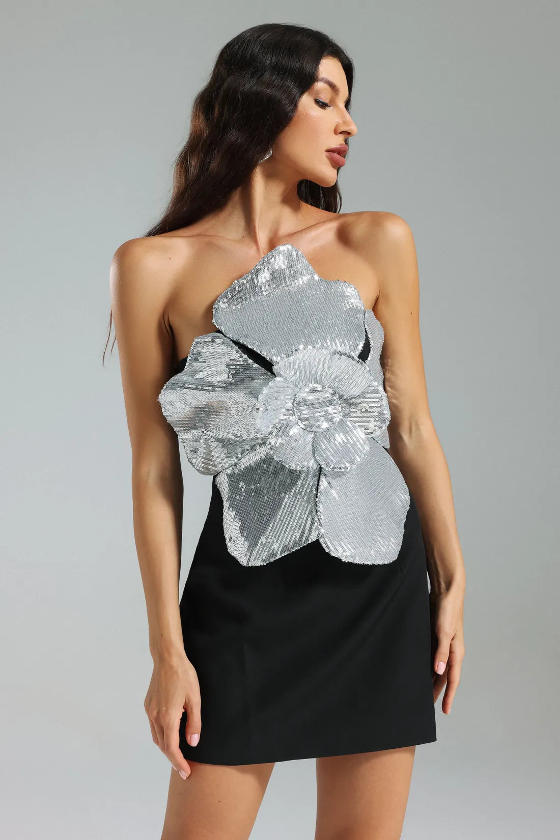 Alyia Multi-Dime Sequined Flower Dress