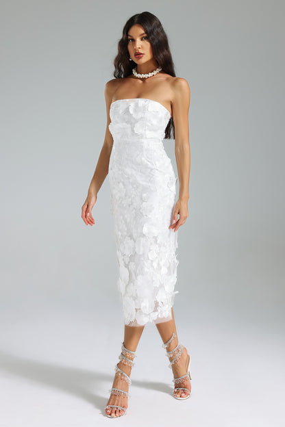 Chic strapless flower embroidered celeb dress