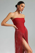 Alara Fringe Sleeveless Strapless Tassel Bandage Bodysuit