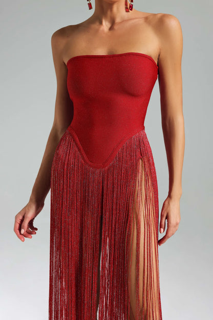 Alara Fringe Sleeveless Strapless Tassel Bandage Bodysuit
