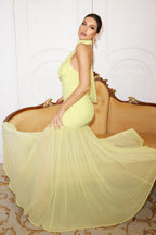 Maliya Halter Mesh Slit Maxi Dress