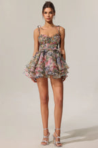 Kelly Sleeveless V-neck Lacing Flounce Mini Dress