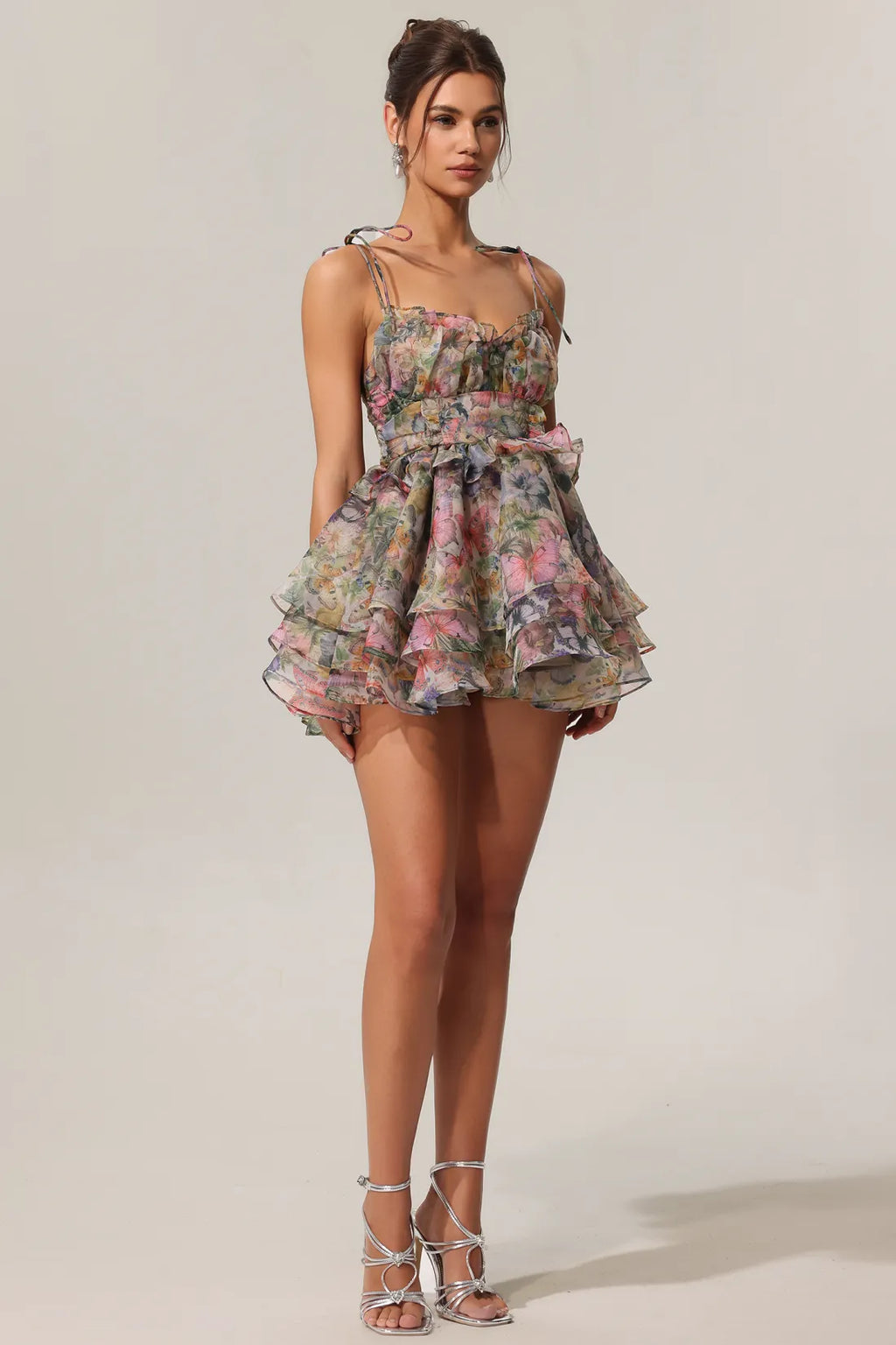 Kelly Sleeveless V-neck Lacing Flounce Mini Dress