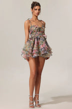 Kelly Sleeveless V-neck Lacing Flounce Mini Dress